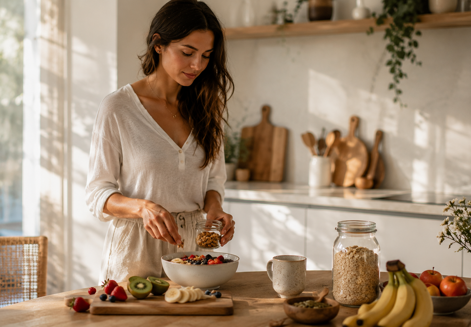 A person preparing a healthy morning breakfast 