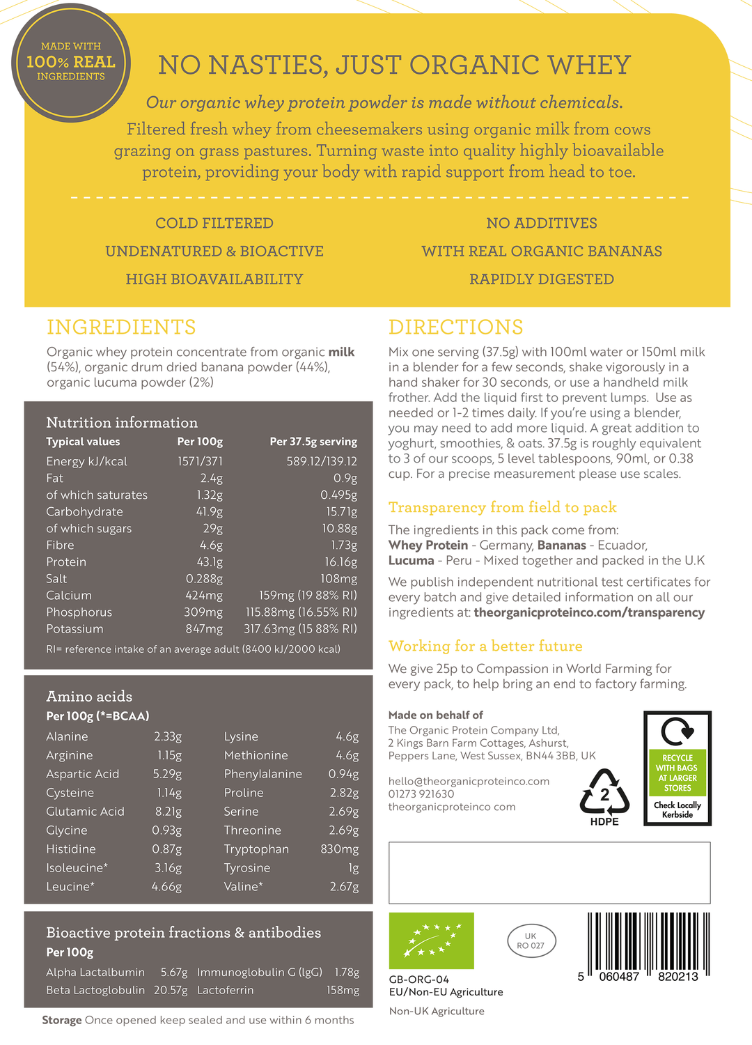 Organic Whey Protein Banana & Lucuma