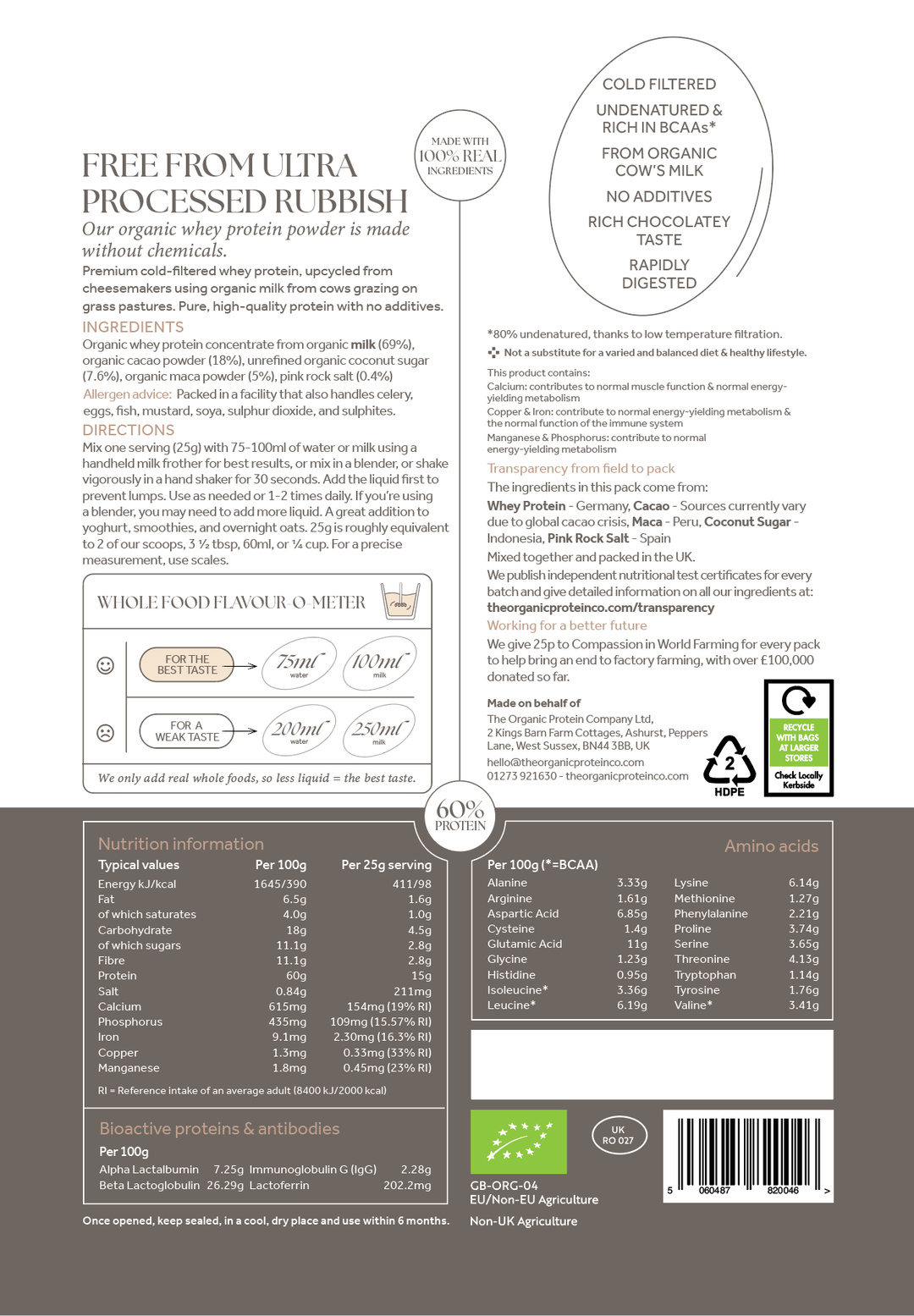 Organic Whey Protein Chocolate - Cacao & Maca