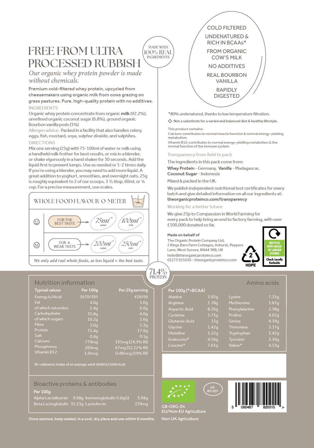 Organic Whey Protein Madagascan Vanilla