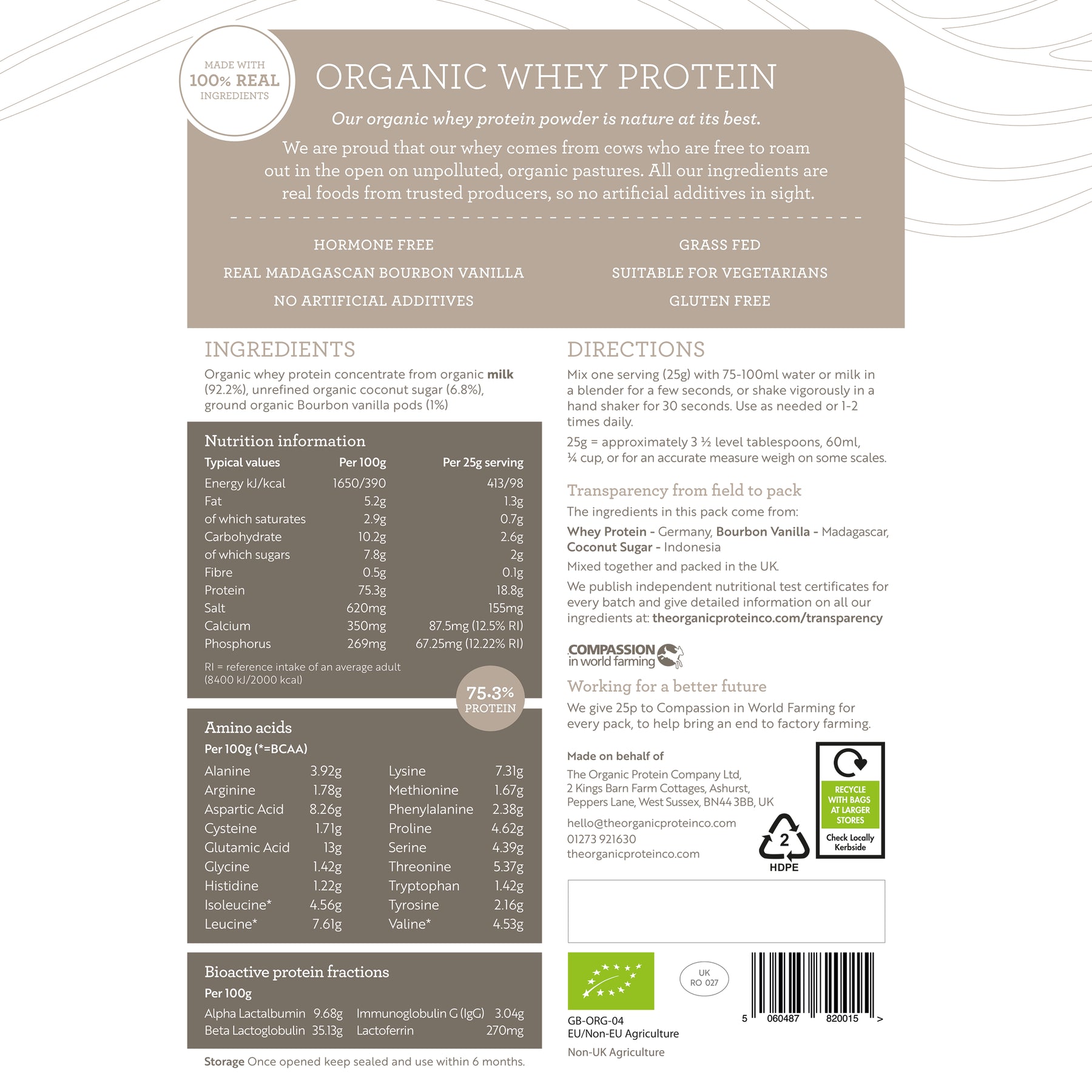 Madagascan Vanilla Organic Whey Protein The Organic Protein Co. The