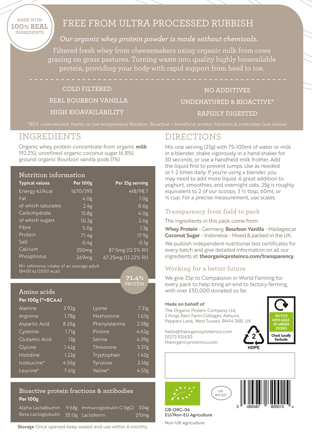 Organic Whey Protein Madagascan Vanilla